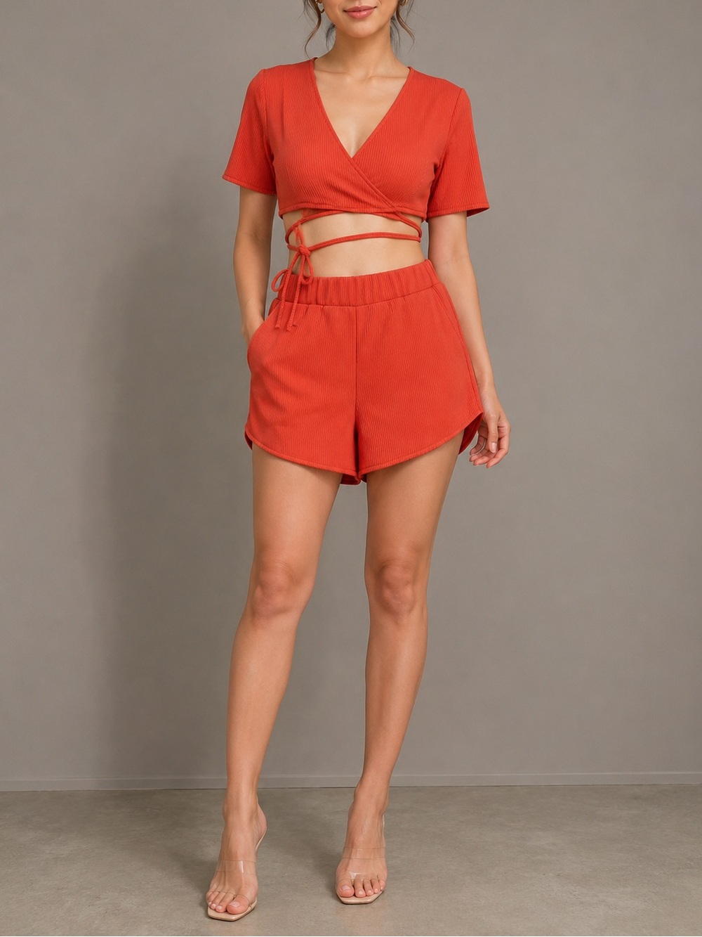 HANDMADE TIFFANYSLABEL ORANGE RIBBED SHORTS | ELASTIC WAIST | POCKETS | SMALL(4)